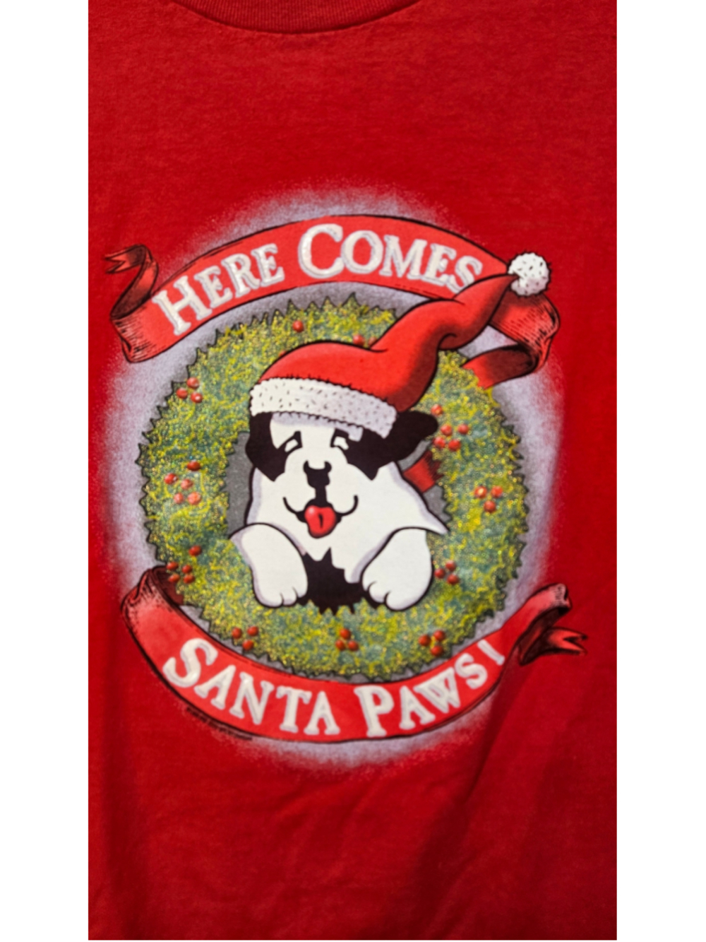 Vintage 1998 Big Dogs Santa Paws Christmas T Shirt USA Large Glitter